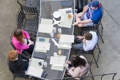 High angle view of people working