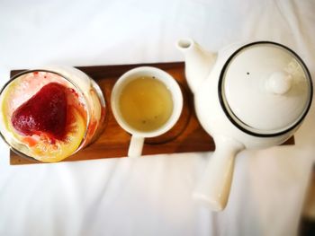 High angle view of breakfast on table