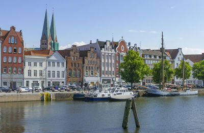 Waterside scenery at the hanseatic city of lübeck, a city in northern germany