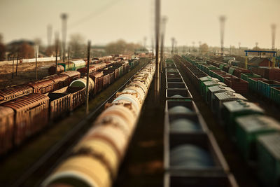 Train on railroad track against sky