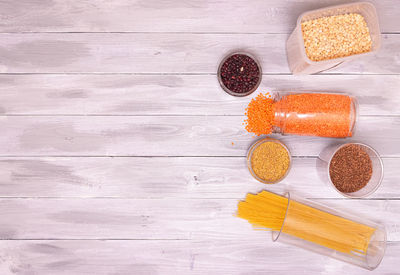 High angle view of breakfast on table