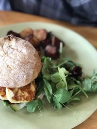 Close-up of burger in plate on table