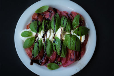 Directly above shot of meal served in plate