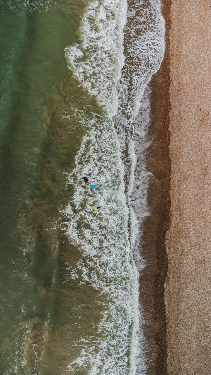 HIGH ANGLE VIEW OF PEOPLE IN SEA