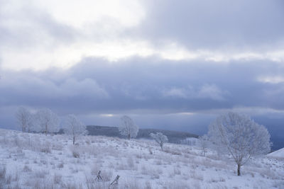 Snow covered landscape against sky