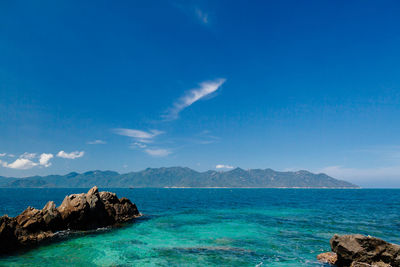 Scenic view of sea against blue sky