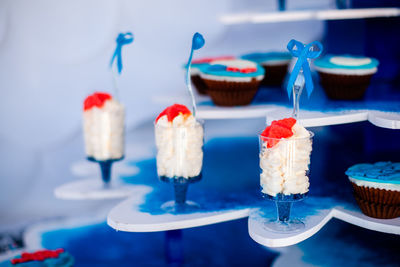 Close-up of cupcakes on table