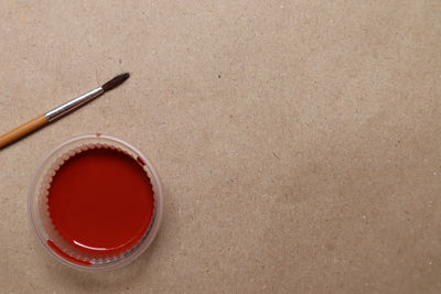 High angle view of coffee cup on table