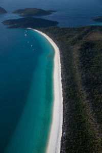 High angle view of sea shore against sky