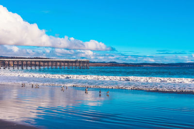 Scenic view of sea against blue sky