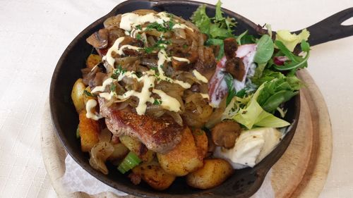 High angle view of meal served in plate