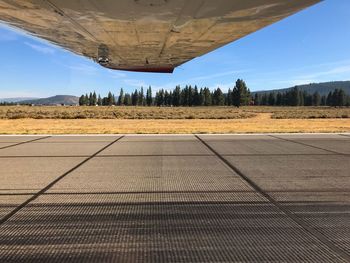 Surface level of road against sky