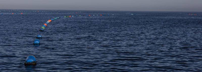 Oyster culture baskets in walvis bay at the coast of namibia