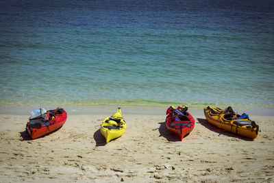 High angle view of boats on beach