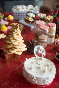 Table set in a home with typical christmas sweets