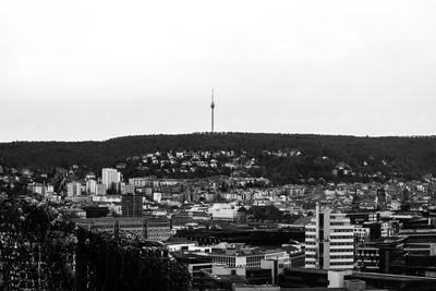 Cityscape against clear sky