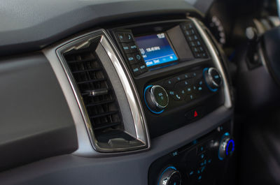 Close-up of music system in car