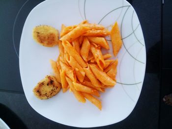 Directly above shot of pasta in plate