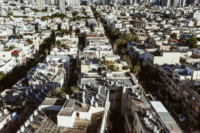 High angle view of buildings in city