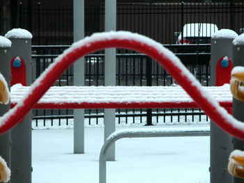 Close-up of railing during winter