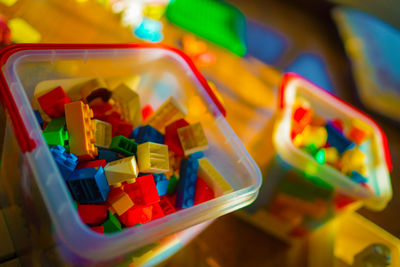 Close-up of multi colored toys