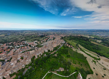 High angle view of townscape against sky