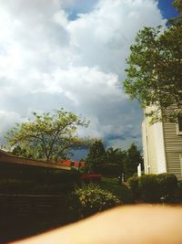 View of trees against cloudy sky