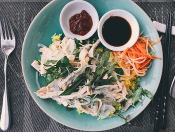 High angle view of food in plate on table