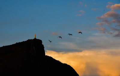 Low angle view of silhouette birds flying against sky