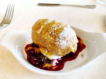 Close-up of dessert in plate on table