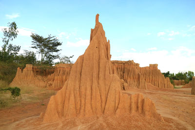 Rock formations on landscape against sky