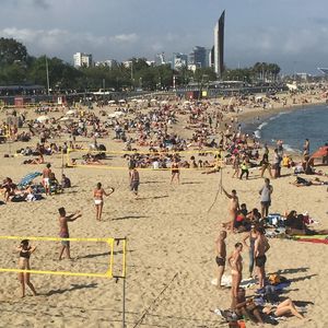 High angle view of people on beach