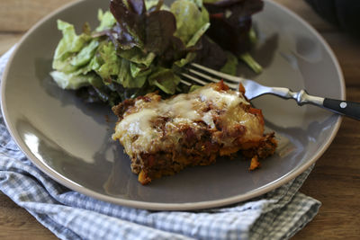 Close-up of food in plate on table