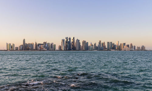 City skyline against clear sky