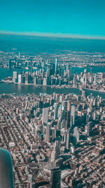 High angle view of city buildings