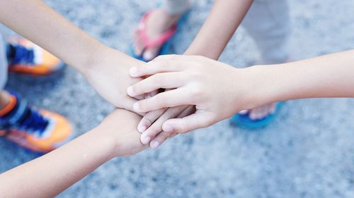 High angle view of hands