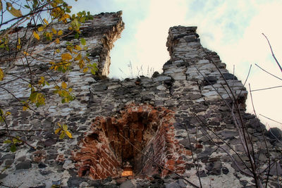 Close-up of rock against sky