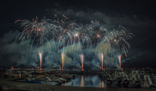 Firework display at night