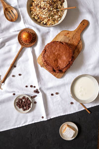 High angle view of breakfast on table