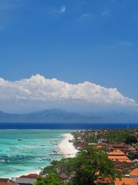 Scenic view of sea against blue sky