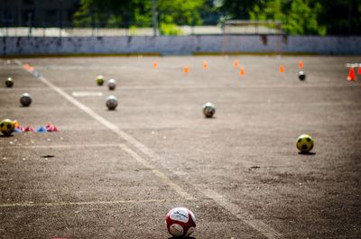 Close-up of soccer ball on field