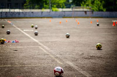 Soccer balls on field