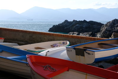 View of boats moored in sea