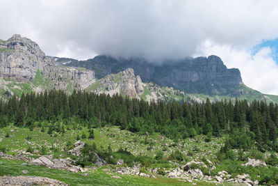 Scenic view of rocky mountains against sky