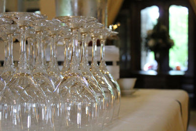 Close-up of wineglasses on table in restaurant