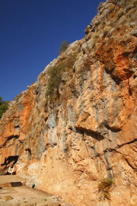 Low angle view of rock formations against sky