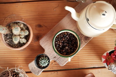 High angle view of coffee on table