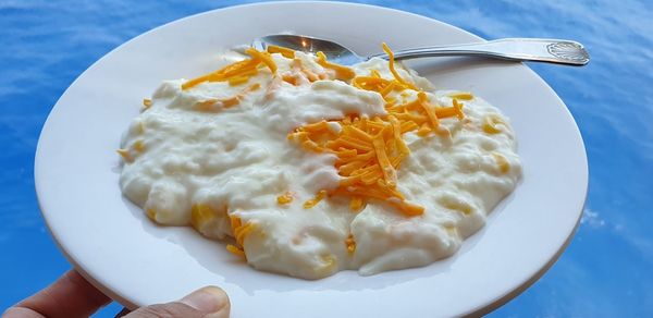 High angle view of breakfast served in bowl