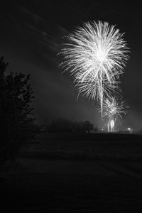 Low angle view of firework display at night