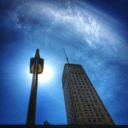 Low angle view of modern building against cloudy sky